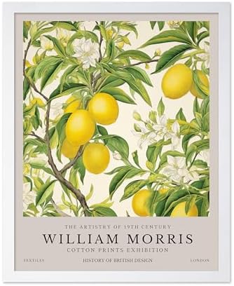 Poster Master William Morris Poster - Lemon Tree Print - Botanical Art - Fruit Art - Exhibition Piece - Lemon Illustration - Floral Design - Aesthetic Print - Colorful Kitchen Wall Decor - 11x14 White Framed