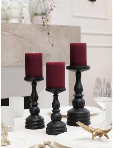 CANDWAX 3x4 inch Pillar Candles Set of 3 – Unscented Dripless Rustic Burgundy Candles for Weddings, Decor, Centerpieces