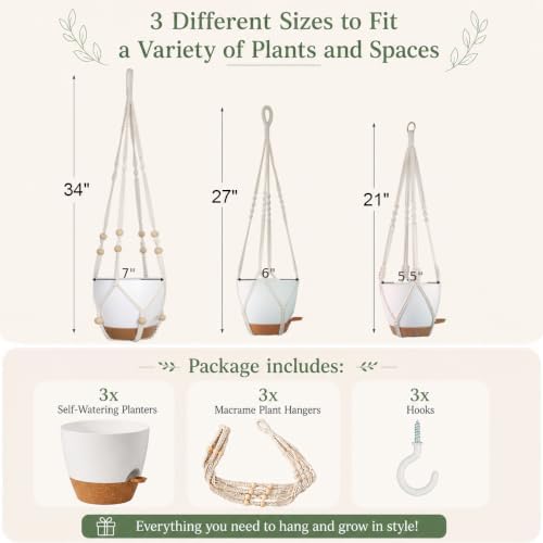 Bouqlife 3 Set Self Watering Hanging Planters for Indoor Plants