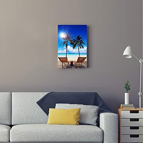Vacation Personalized Canvas Prints Artwork with Couple's Names on Deck Chairs,Perfect Love Gift for Anniversary,Wedding.18x12 inches