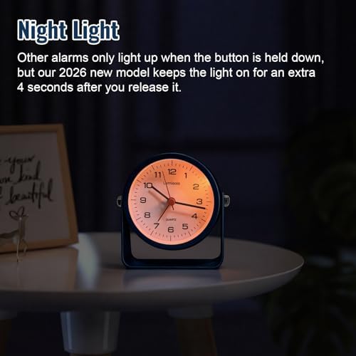 Lamisola 3.5 Inch Small Desk Battery Clock, Alarm Clock for Bedroom, Blue
