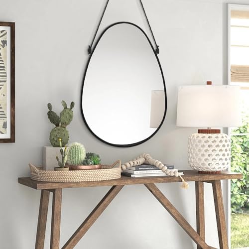 Irregular Oval Teardrop Wall Mirror,Black, 18x13 Inches | Asymmetrical Wall Mirror Decorative, Wall-Mounted, Artistic Mirrors For Bedroom Bathroom Living Room Entryway Hallway