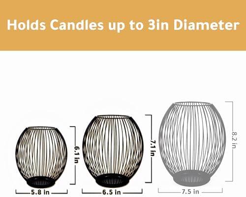 OLEEK Outdoor Candle Holder Decor Set - Black Candle Holder - Candles Holders for Table Centerpiece - Hurricane Candles Holder for Pillar Candles Cage Candle Holders Black Wire Decorative