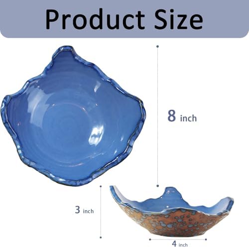 8" Small Ceramic Decorative Bowl，Irregular Rim Reactive Glaze Key Bowls for Entryway Table，Blue Coffee Table Bowl Decor，Modern Fruit bowls for Tabletop or Home Decor