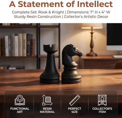 Decorative Bookends Chess Bookends, Black Book Ends Heavy Book Supports, Unique Bookends Decor for Office Home Desk Bookrack, 7"(L) x4(W) x7(H), 1Pair/2Piece