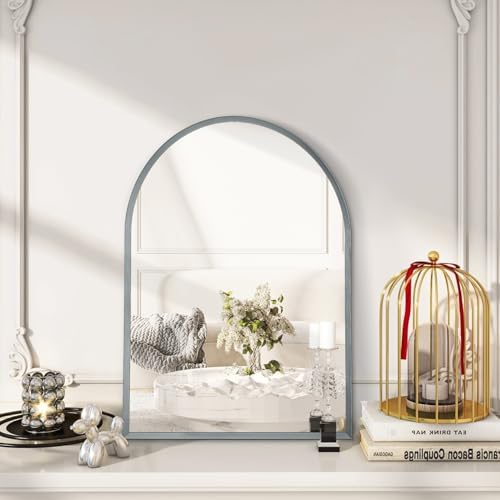 Arch Wall-Mounted Mirror Aluminum Alloy Frame Bathroom Wall Mirror for Vanity Living Room, Bedroom Entryway Room Home Decor 20"x16"