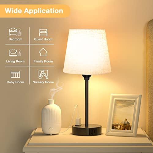 Bedside Table Lamps Set 2 for Bedroom - Dimmable Touch, USB C+A, AC Outlet