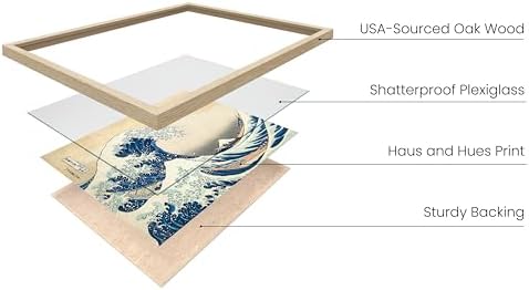 HAUS AND HUES Japanese Traditional Art - Hokusai Classic Kanagawa Wave Print, The Great Wave Poster Japanese Art Wall Decor, Japan Poster Wave Wall Art, Japandi Wall Art (Beige Frame, 24x36)