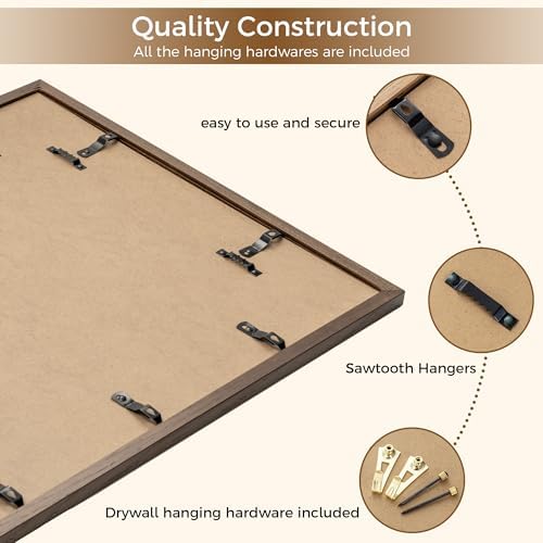 Fun Memories 27x40 Poster Frame, Solid Oak Wood Picture Frames, Modern Photo Frame for Wall 27x40 with 24x36 Mat, High Definition Plexiglass & Wall Hook Included (Walnut, 2 Pack)