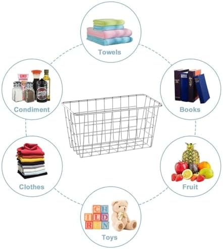 JUNCHU CHERRY 5 Pack Hanging Storage Basket, Bathroom Basket, Household Goods, with Traceless Tape, no Drilling, for Cabinet Storage, Kitchen, Bathroom, Storage Room,Chrome