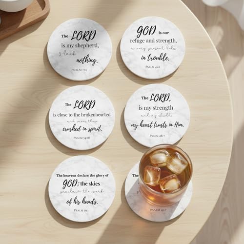Christian Coasters Set of 6 with Holder, Absorbent Ceramic Faith Gift