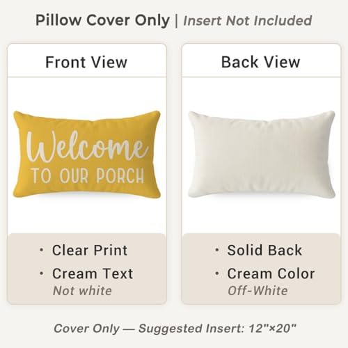 PANDICORN Farmhouse Throw Pillow Covers 12x20 Inch Welcome to Our Porch Yellow Outdoor Spring Summer Patio Decorations Lumbar Decorative Cushion Case for Home Couch Front Porch Decor