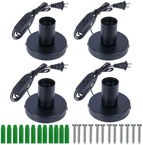 Black Polished Metal Desktop Lamp Base, Small Industrial Table Lamp, Simple E26/E27 Screw Light Socket Edison Bulb Holder, 5.7ft Cord On/Off Switch US Plug (4 Pack)