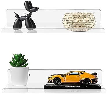 ROYALITA 2-Pack Small Acrylic Shelves Wall Mounted, 12 in Display Shelves