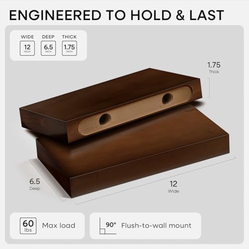 Homeforia 12 Inch Floating Shelves, High-End Solid Pine Wood, Set of 4