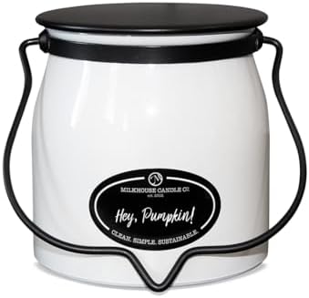 Milkhouse Hey Pumpkin! Scented Soy Candle, 16 oz Butter Jar, 65+ Hr Burn