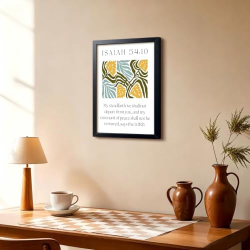 Framed Isaiah 54:10 Bible Verse Wall Art, Christian Floral Canvas Wall Decor Painting, Boho Religious Inspirational Scripture Print Poster Picture for Living Room Bedroom Prayer Room Home Decor 12x16 Inch