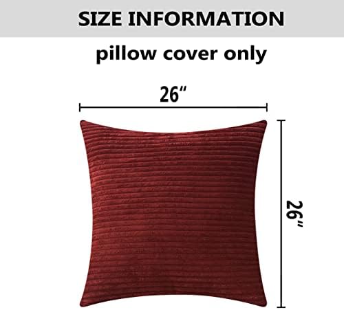 Home Brilliant Red Pillow Covers 26x26 2 Pack Euro Sham Super Soft Striped Corduroy Large Throw Pillow Cover Living Room Decor, 26 x 26 Inches, 66x66 cm, Burgundy