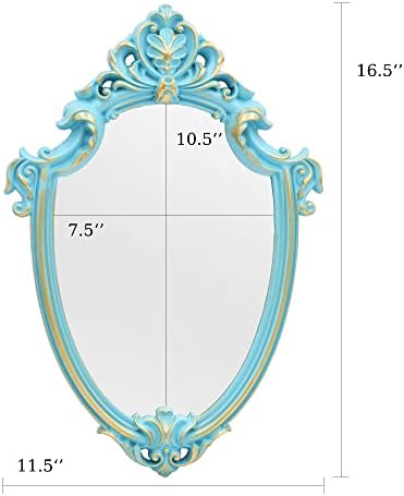 Eaoundm 16.5 x 11 inch Vintage Mirror Shield Shape (Blue) | antique mirror decorative wall mirror