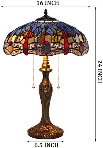WERFACTORY Tiffany Table Lamp Stained Glass Dragonfly Style Bedside Lamp