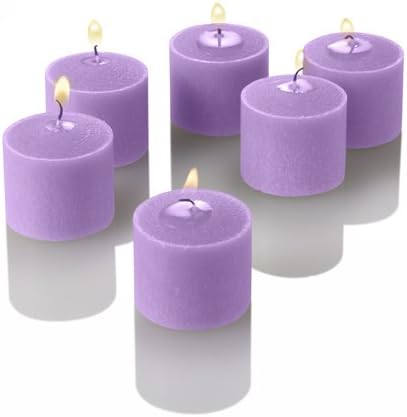 Set of 12 Lavender Scented Richland Votive Candles and 12 Clear Glass Eastland Votive Holders