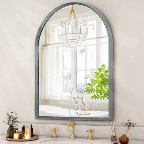 Arched Mirror, Modern Bathroom Wall Mirror Aluminum Alloy Framed Brushed Metal Vanity Wall Mounted Mirrors for Livingroom Bedroom Entryway Room 16"x12"