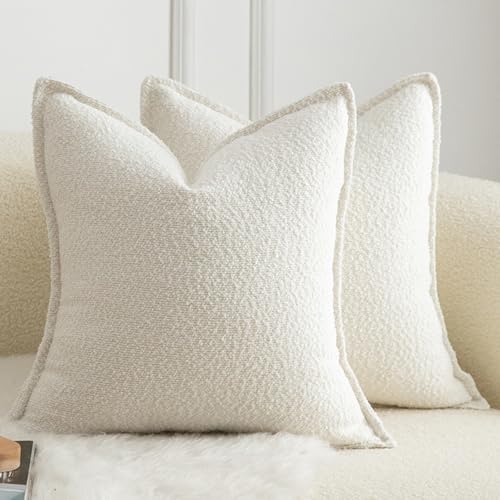 MANDIOO Pack of 2 Decorative Throw Pillow Covers Accent Solid Woven Textured Cushion Covers Pillow Cases Bedroom Living Room Sofa Home 24 x 24 Inch Cream White