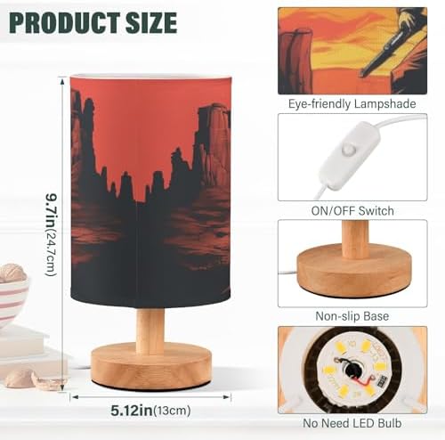 ALAZA American Sunset Cowboy Decor Bedside Table Lamp with USB Port for Bedroom Nightstand Office Desk LED Bulb Included