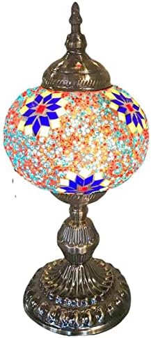 SILVERFEVER Handcrafted Mosaic Turkish Lamp Moroccan Glass Table Desk Bedside Light Bronze Base with E12 Bulb (Flowers LG)