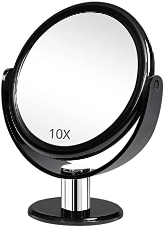Magnifying Makeup Double Sided Mirror 1x 10x Magnification Desk Mirror 7'' | Fabuday Tabletop Magnified Mirror with Stand, Two Side Cosmetic Vanity Acrylic Mirror, 360° Rotation, Black