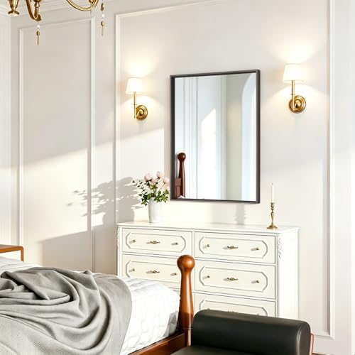 AAZZKANG Rectangular Metal Frame Mirror Retro Bathroom Bedroom Wall Mirrors Home Decor 20"x16"