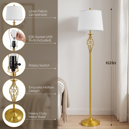 EJIAXIN Floor Lamps for Living Room - 62" Farmhouse Vintage Standing Lamp