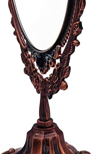 Hsiwto Vintage Double Side Makeup Mirror, Alloy Metal Table Makeup Desktop Mirror with 360 Degree Rotation Cosmetic Makeup Tool for Women Girls, Large Red Copper