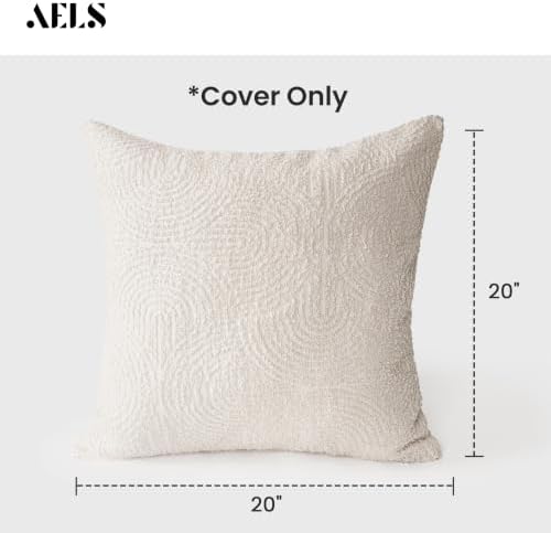 AELS Boho Decorative Textured Throw Pillow Covers 20x20, Organic Modern Mid Century Rainbow Tufted Pillow Case, Farmhouse Rustic Geometric Woven Cushion Case for Bed Couch Sofa, Creamy White