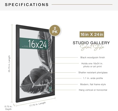 MCS Studio Gallery Poster Frame, 16x24, Black Woodgrain, 2-Pack