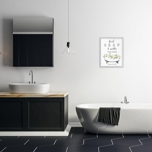 Fresh Soap & Water Bath Tub'| Framed Giclee Art | Stupell Industries | Gray, 16 x 20 Inches, Easy to Hang and Sturdy, Made in USA, by Lettered and Lined
