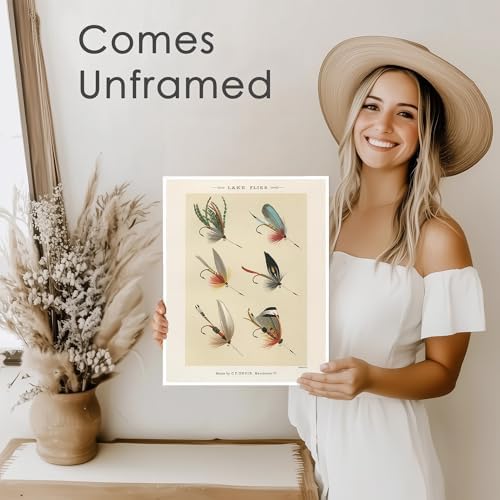 DREAM BIG PRINTABLES Vintage Fly Fishing Art Prints (Set of 4) - Unframed - 8x10 | Fishing Lure Wall Decor for Fisherman