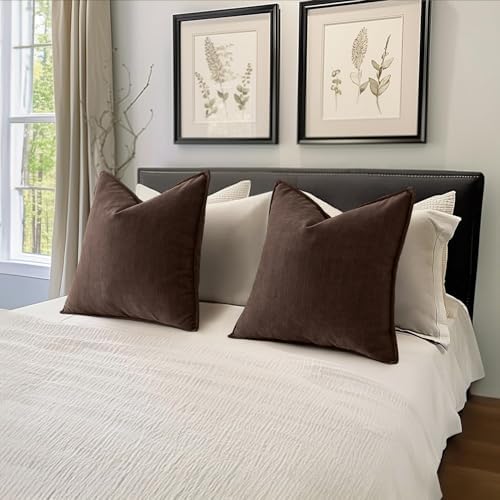 MIULEE Pack of 2 Reddish Brown Decorative Chenille Pillow Covers 18x18 Inch