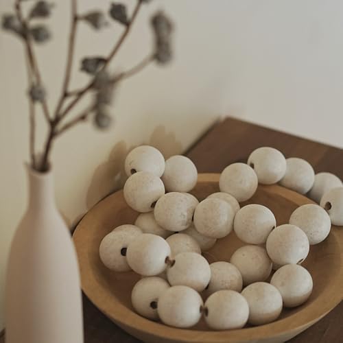 Extra Large Wood Bead Garland with 1.4" Diameter Wood Beads, Wooden Beads Garland with Tassels, Decorative Beads Home Decor, Farmhouse Beads Decor (Rustic White, 67 Inches)
