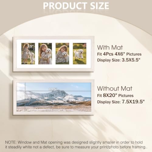 Golden State Art Collage Frame 8x20 for 4 4x6 Photos Wood Distressed White