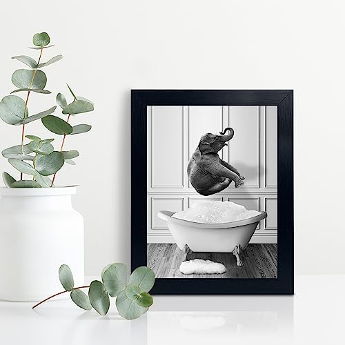 calmart Funny Elephant Wall Art - Washing Elephant In Bathtub Pictures for Wall Animal Paintings Please Seat Yourself Sign Framed Artwork Rustic Canvas Print Decor