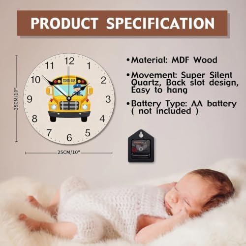 ArogGeld School Bus Driver Wall Clock Classic Wood Clock 10 Silent Non-Ticking Quartz Battery Operated Clock for Living Room Kitchen Bedroom Farmhouse Home Decor Birthday Wedding Gift