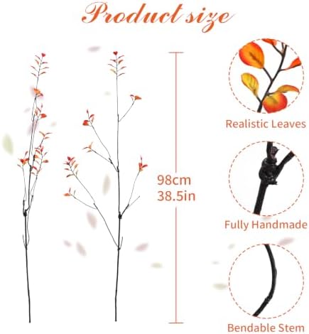 4 Pcs 38.5" Artificial Ficus Branches with Orange Leaves