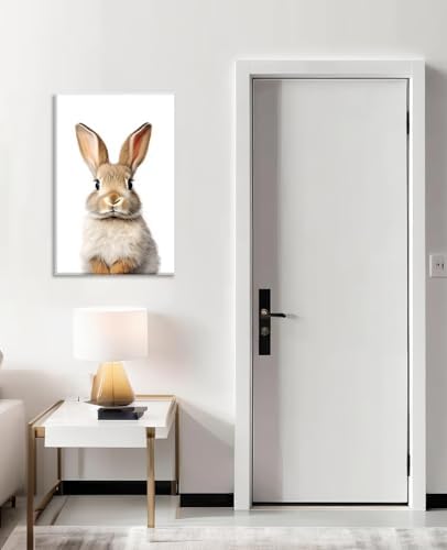 Bunny Canvas Wall Art Nursery Wall Decor Cute Rabbit Picture White Poster Animal Painting Minimalism Artwork for Kids Room Living Room Bedroom Home Decorations - 24.00"x36.00"