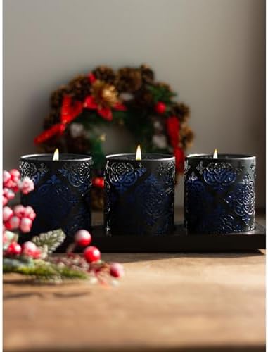 Candwax 3x3 Pillar Candles Set of 3 - Navy Blue Candles Pillar - 40-Hour Burn Time Self-Extinguishing Long Lasting Candles for Home Decor - Cone-Top Dark Blue Pillar Candles