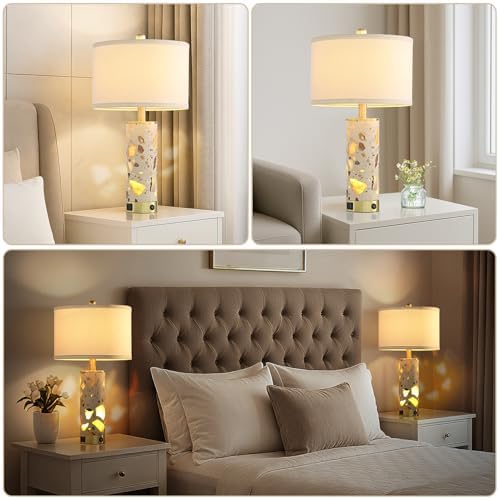 22.4” Set of 2 Modern Table Lamps for Living Room with USB C+A