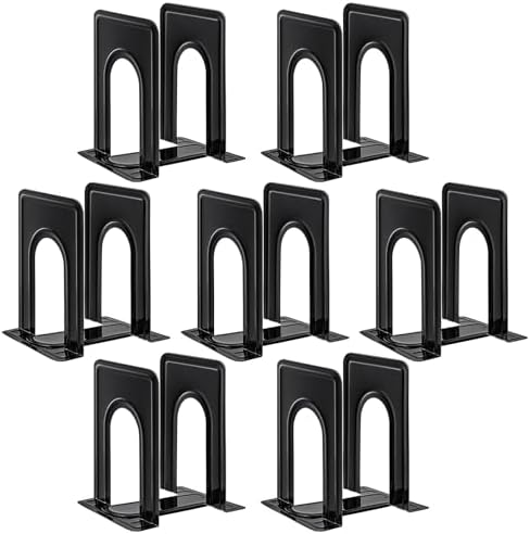 HappyHapi 7 Pairs Book Ends, Heavy Duty Bookends for Shelves, Black