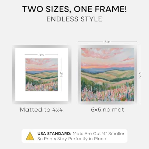 Homeforia 6x6 Silver Picture Frame, High-End Metal, 4x4 Mat, Glass