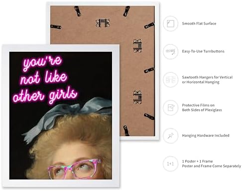 Poster Master You're Not Like Other Girls Print - Pink Neon Poster - Altered & Pop Art - Housewarming Gift for Men & Women - Decor for Bedroom, Living Room or Dorm - 8x10 White Framed