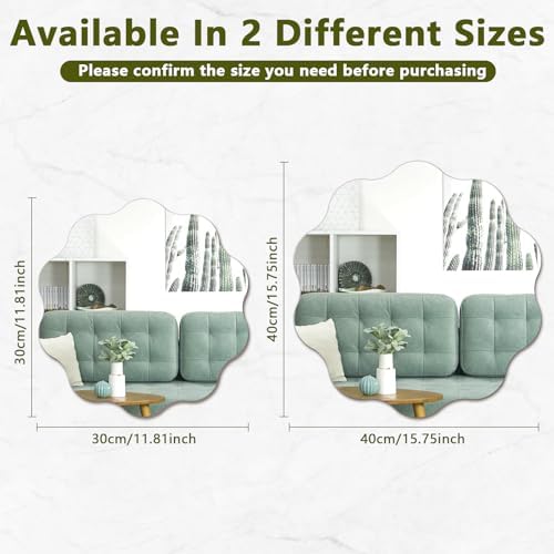 16 inch Decorative Scalloped Circle Mirror for Wall Decor | High Clear Glass Round Wavy Mirror with Double-Sided Taps, Frameless Squiggle Mirror for Bathroom, Bedroom, Living Room